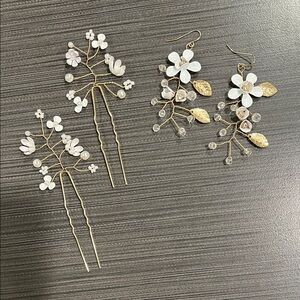 Elegant Floral Hairpins and Earrings Set